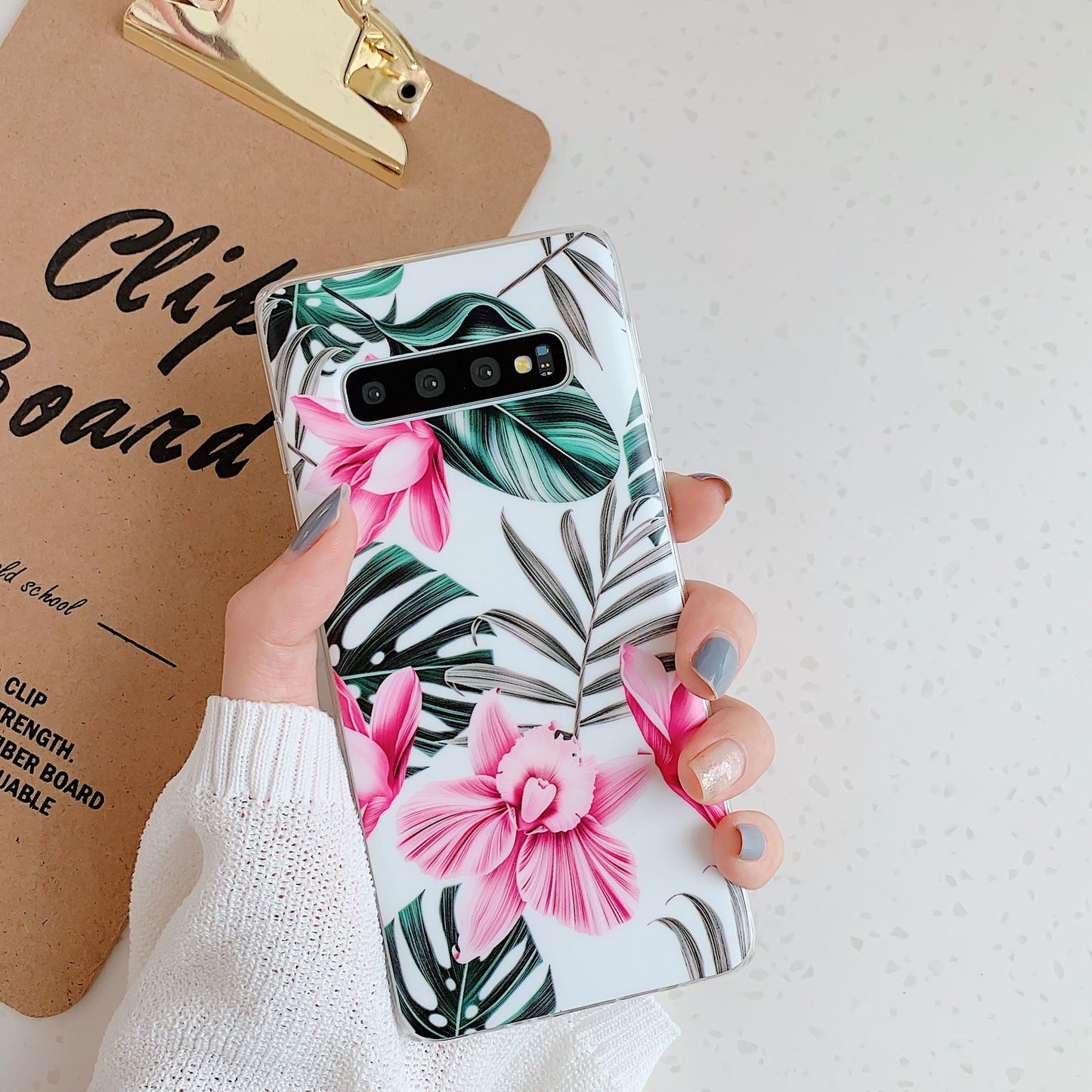 Samsung Floral Case - Green Leaf Flowers Design TPU Cover
