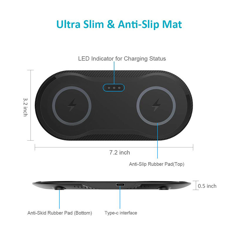 Dual Wireless Charger - Fast Charging Station for 2 Devices