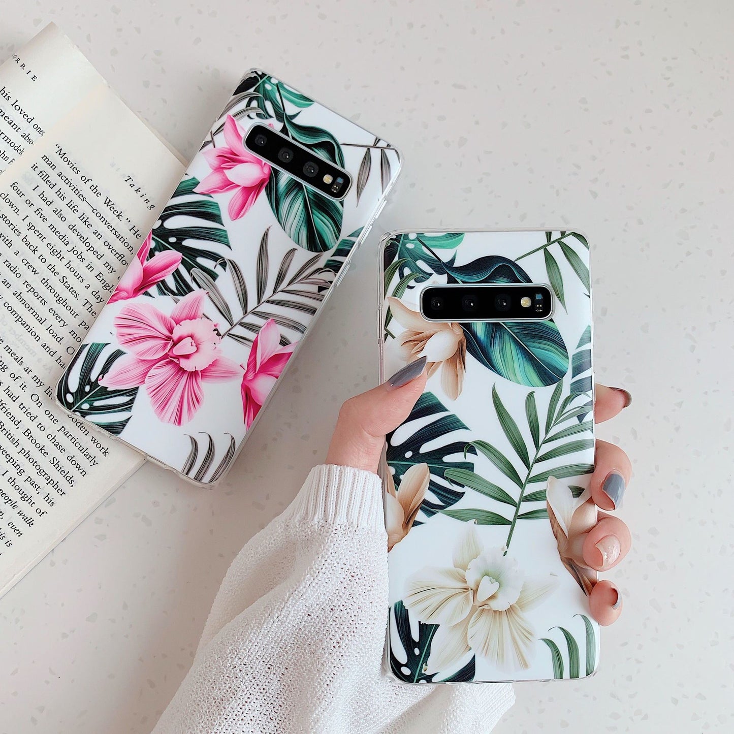 Samsung Floral Case - Green Leaf Flowers Design TPU Cover