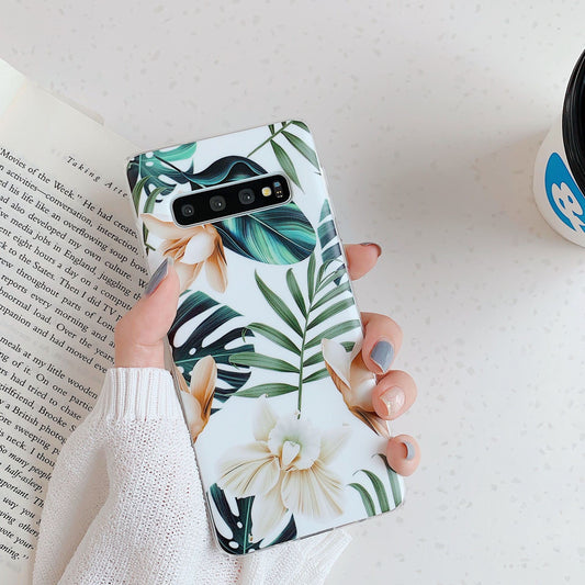 Samsung Floral Case - Green Leaf Flowers Design TPU Cover