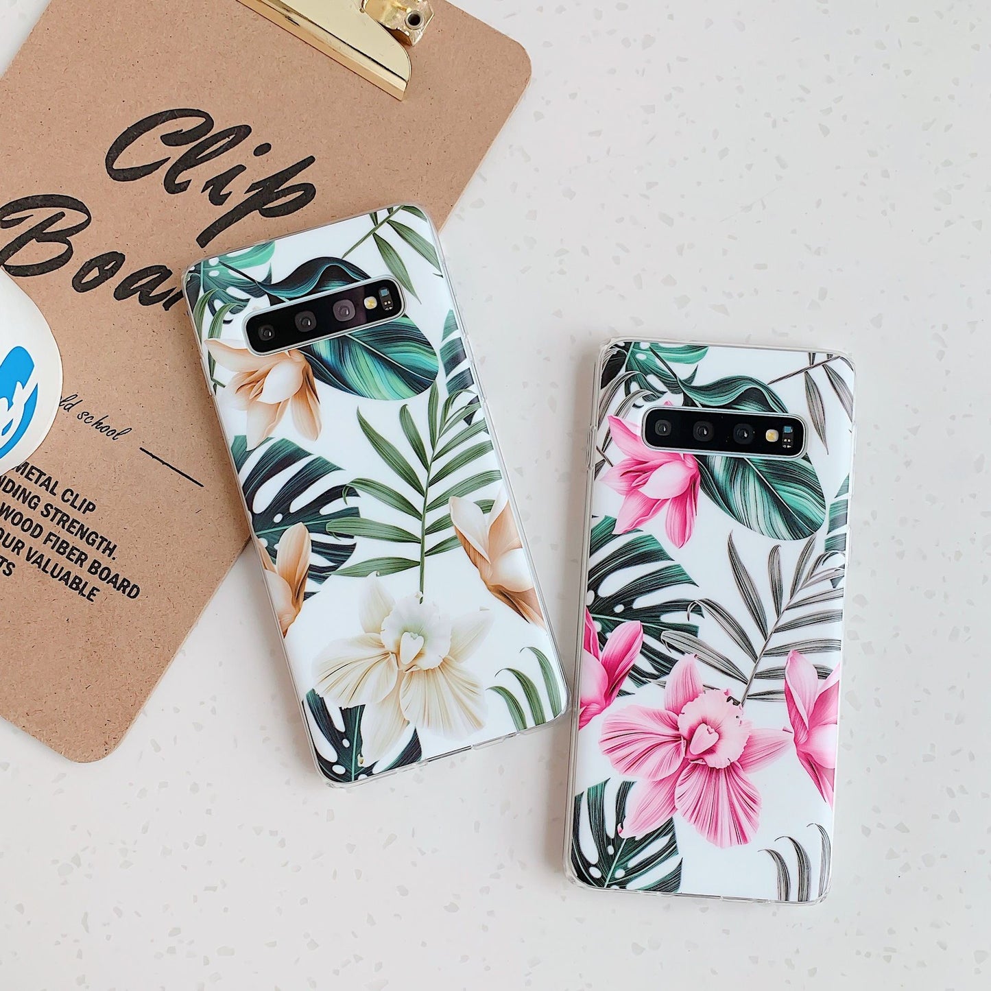 Samsung Floral Case - Green Leaf Flowers Design TPU Cover